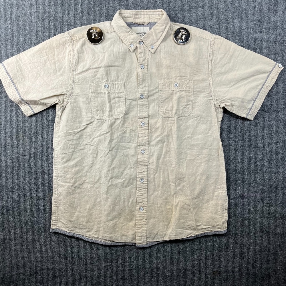 Paper Denim & Cloth Button Down Short Sleeve Shirt Boys Beige Classic - 14/16